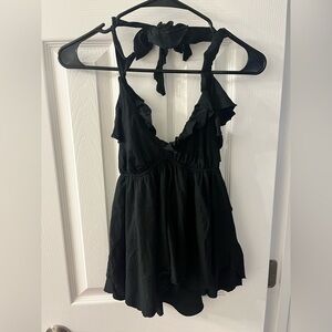Zara black ruffle halter top